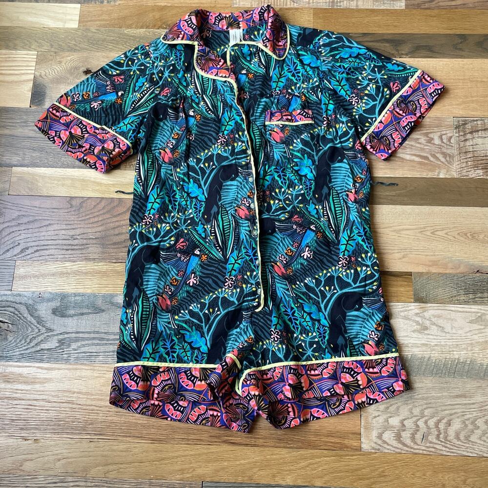 Masha Volnova X Anthropologie S Cotton Romper Tropical Green Motif